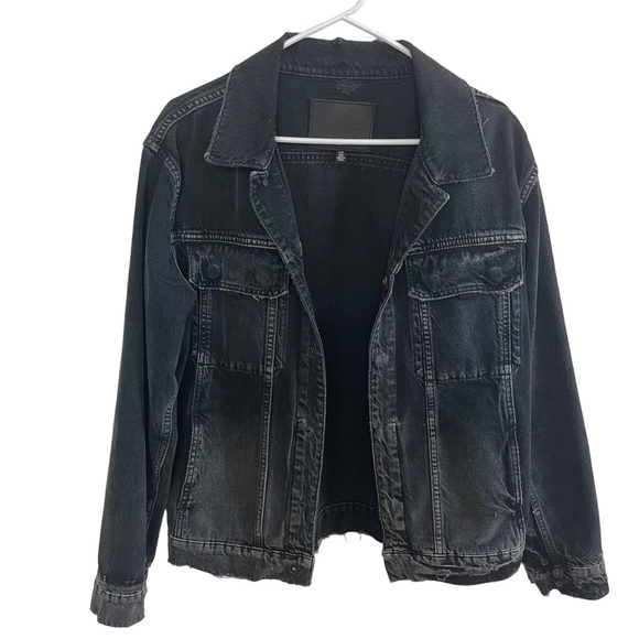 Hudson faded black distressed denim jacket - Picture 1 of 12